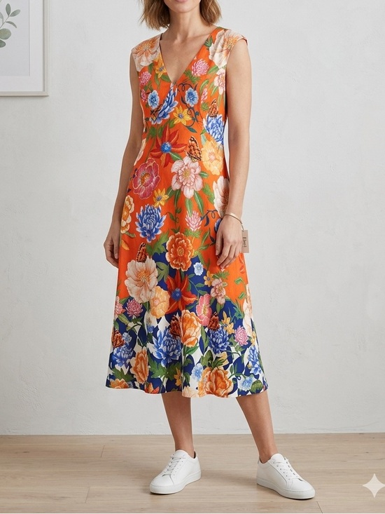 Anthropologie Dresses & Skirts - Anthropologie Low Back Printed Floral Midi Dress 🍊🌸✨